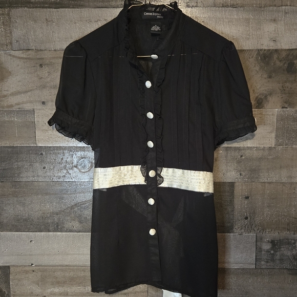 Cotton Express Tops - Cotton Express Black Ruffled Silk Blouse